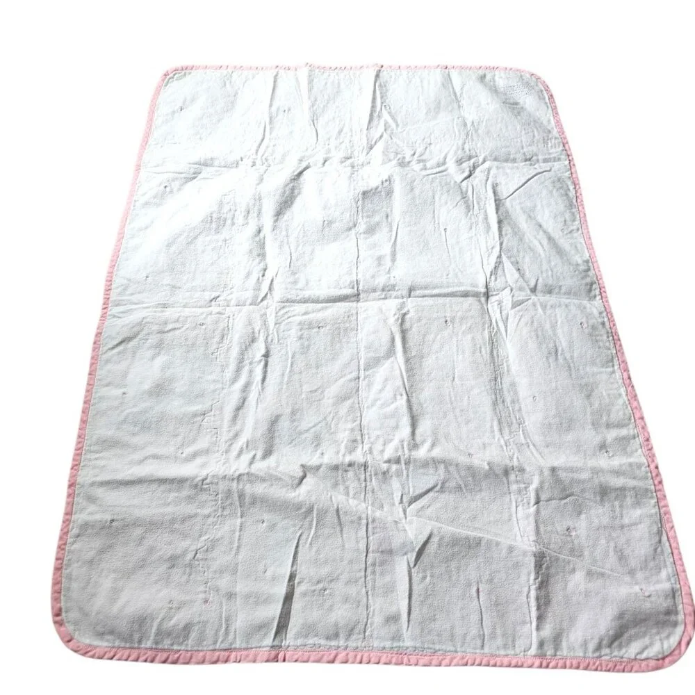 VTG Precious Moments Animal Baby Quilt Blanket Flowers Pink Flannel‎ Back 31x41